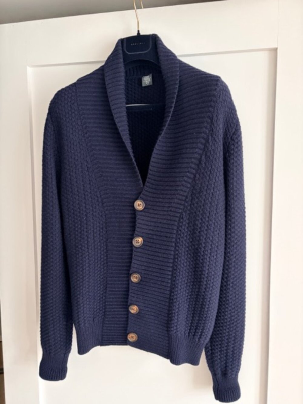 Eleventy Mens 100% Wool Shawl Collar Cardigan Sweater Navy Made in Italy Size M